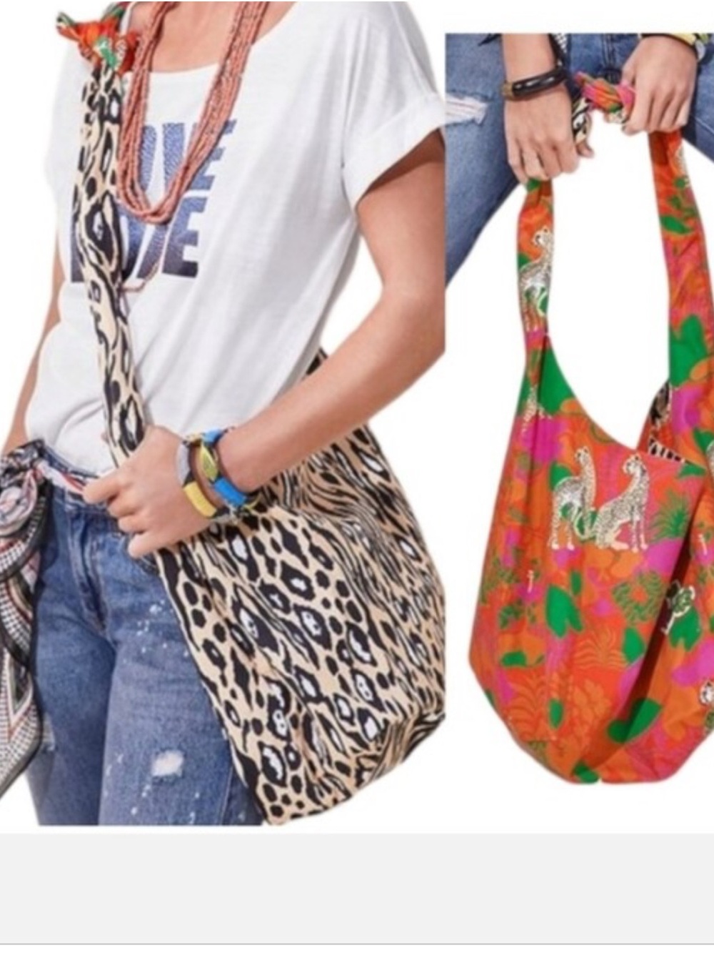 Cabi Leopard Print & Tropical Reversible Shoulder Sling Bag - colorful